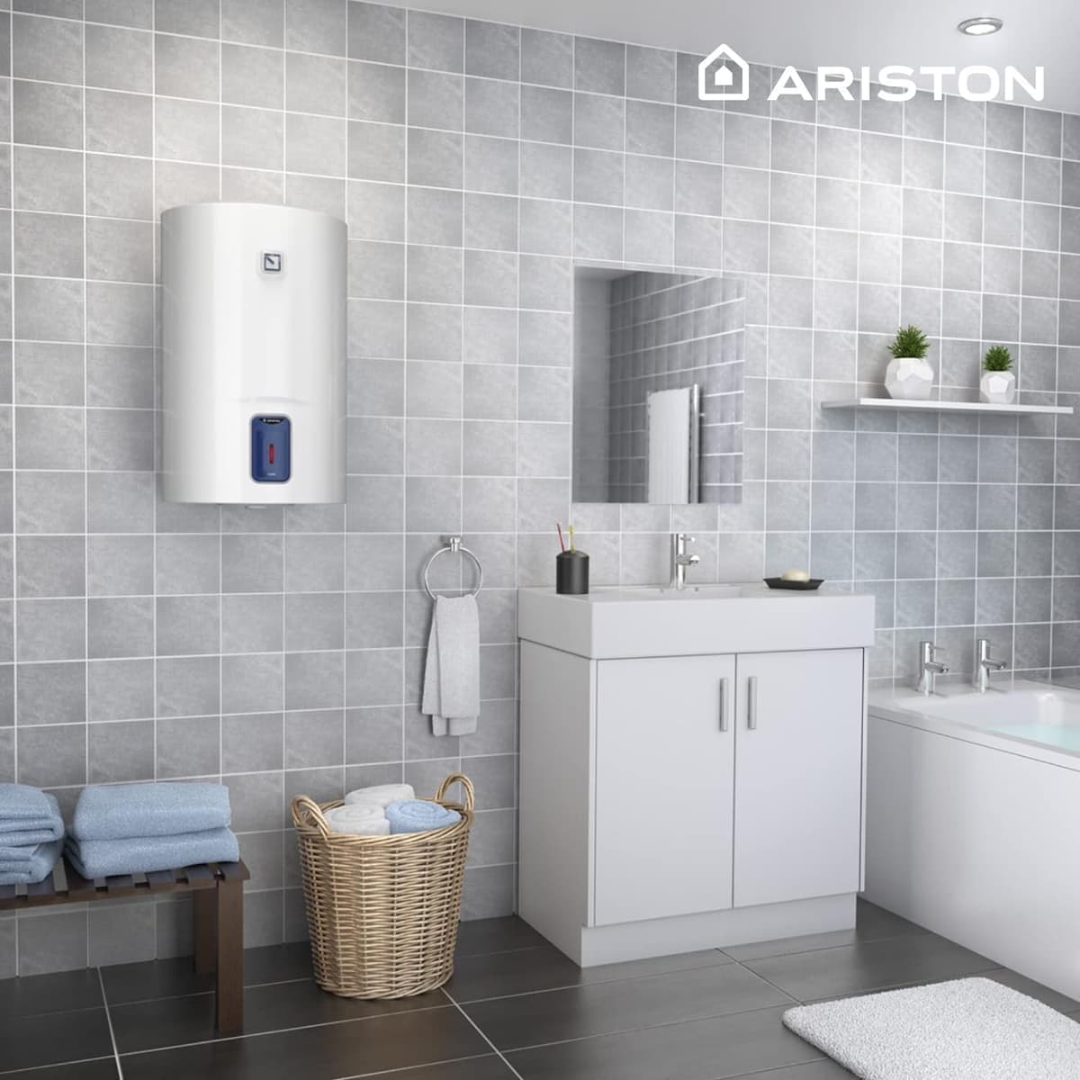 Ariston Lydos R - Termo Electrico 80 Litros, Calentador de Agua Eléctrico Vertical con Regulación Externa y Titanio en el Depósito 48x45x56, Calentadores Instalación en España Eficiencia C Rango(A+/F) — view 5