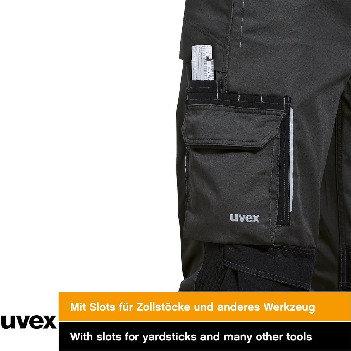 Uvex Tune-up 8909 Pantalon de Trabajo para Hombre - Pantalones Cargo para Trabajar de Algodón y de Cordura - Multibolsillos - Bolsillo de Las Rodilleras - Color Gris, Negro, Azul, Verde, Blanco — view 7