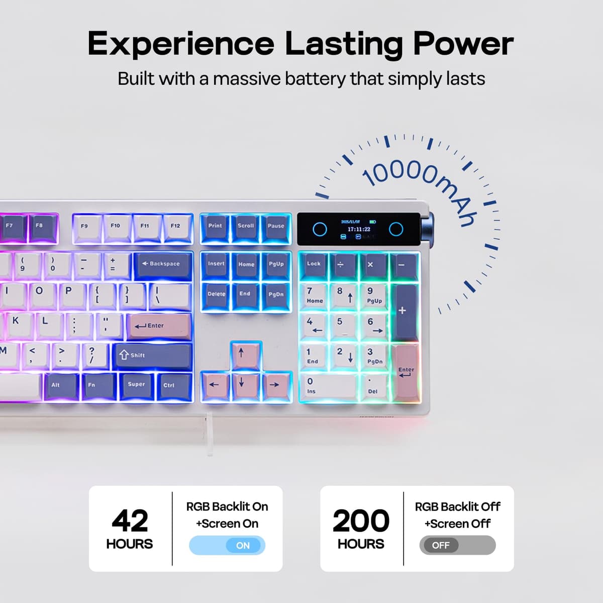 EPOMAKER TH108 Pro Teclado Mecánico Inalámbrico para Juegos de Tamaño Completo con Pantalla y Perilla, 10000mAh, Gasket Cremosa, Hot Swap, Controlador Personalizado, RGB (Blanco, Sea Salt Silent) — view 4