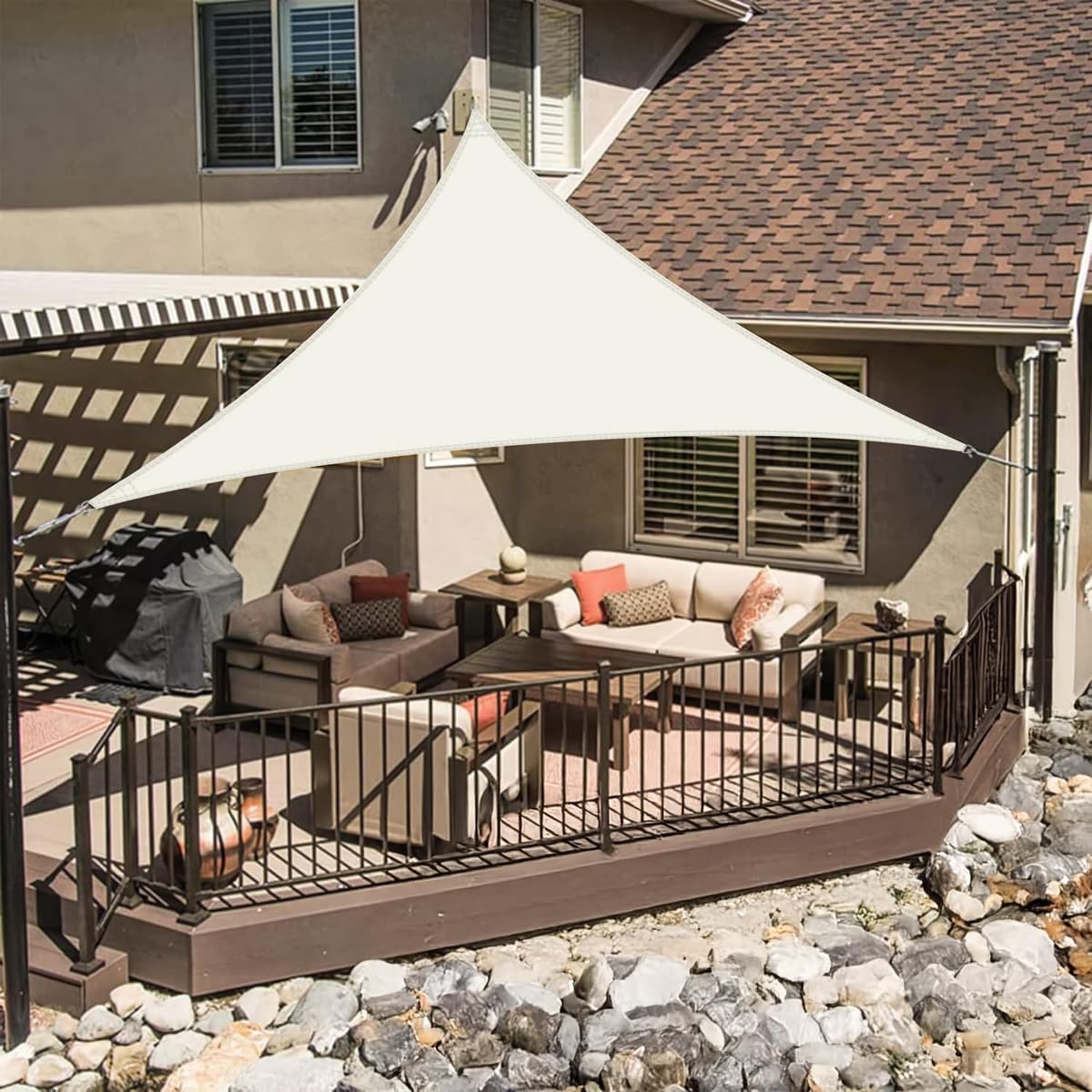 LOVE STORY Toldo Vela de Sombra Impermeable Triangular 3x3x3m Protección Rayos UV PES Toldos para Patio, Exterior Terrazas, Jardín, Balcon (Crema) — view 44