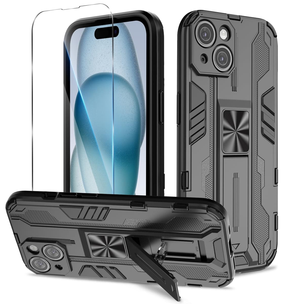 Funda para CMF Phone 2 Pro, Carcasa Antigolpes con Soporte anular metálico, Case Protectora de Grado Militar, Negro — view 1725