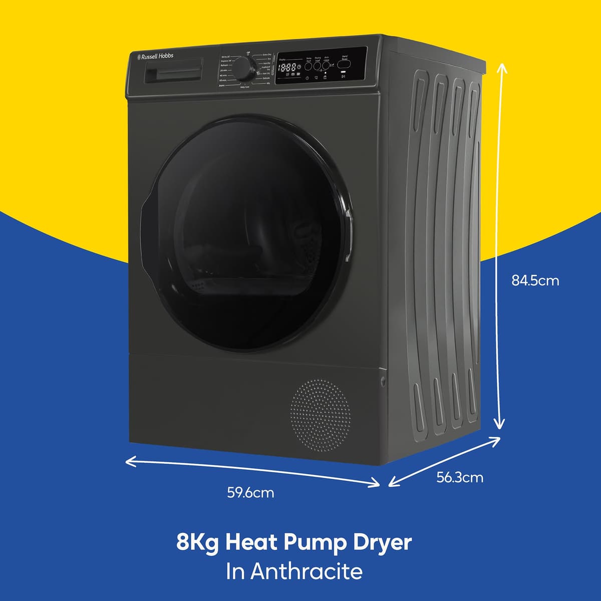 Russell Hobbs Freestanding Electric Heat Pump Condenser Tumble Dryer, 8kg Capacity, 15 Programmes, 3 Heat Settings, LED Display, Anti-Crease, Child Lock in Anthracite RH8HPTD1E12AN — view 2