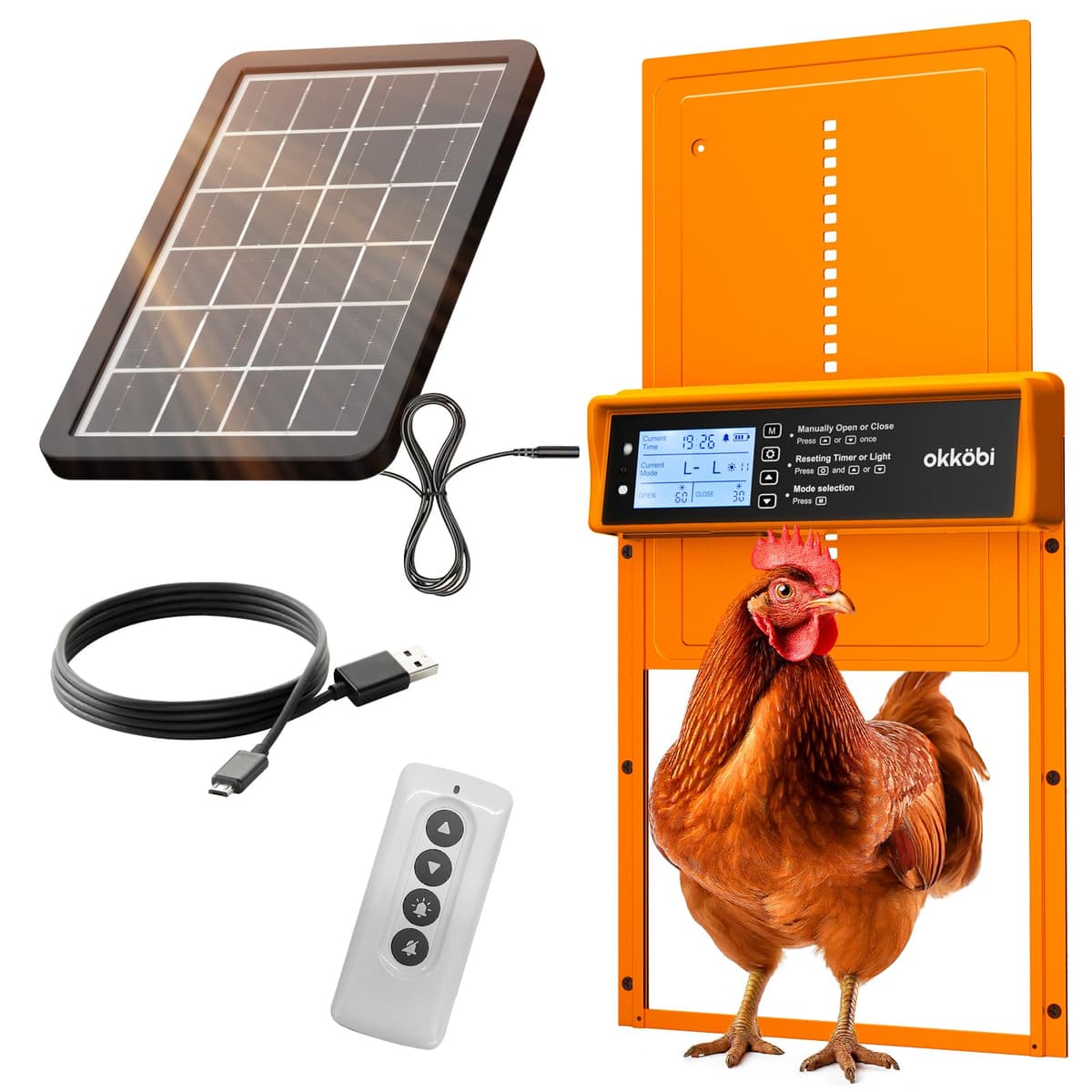 Okkobi Automatic Chicken Coop Door Solar Powered - LCD Display - Chicken Coop Door with Remote Control, Light Sensor & Timer - Security & Peace of Mind: Anti-Pinch Function - 5-Year Protection - Grey — view 4