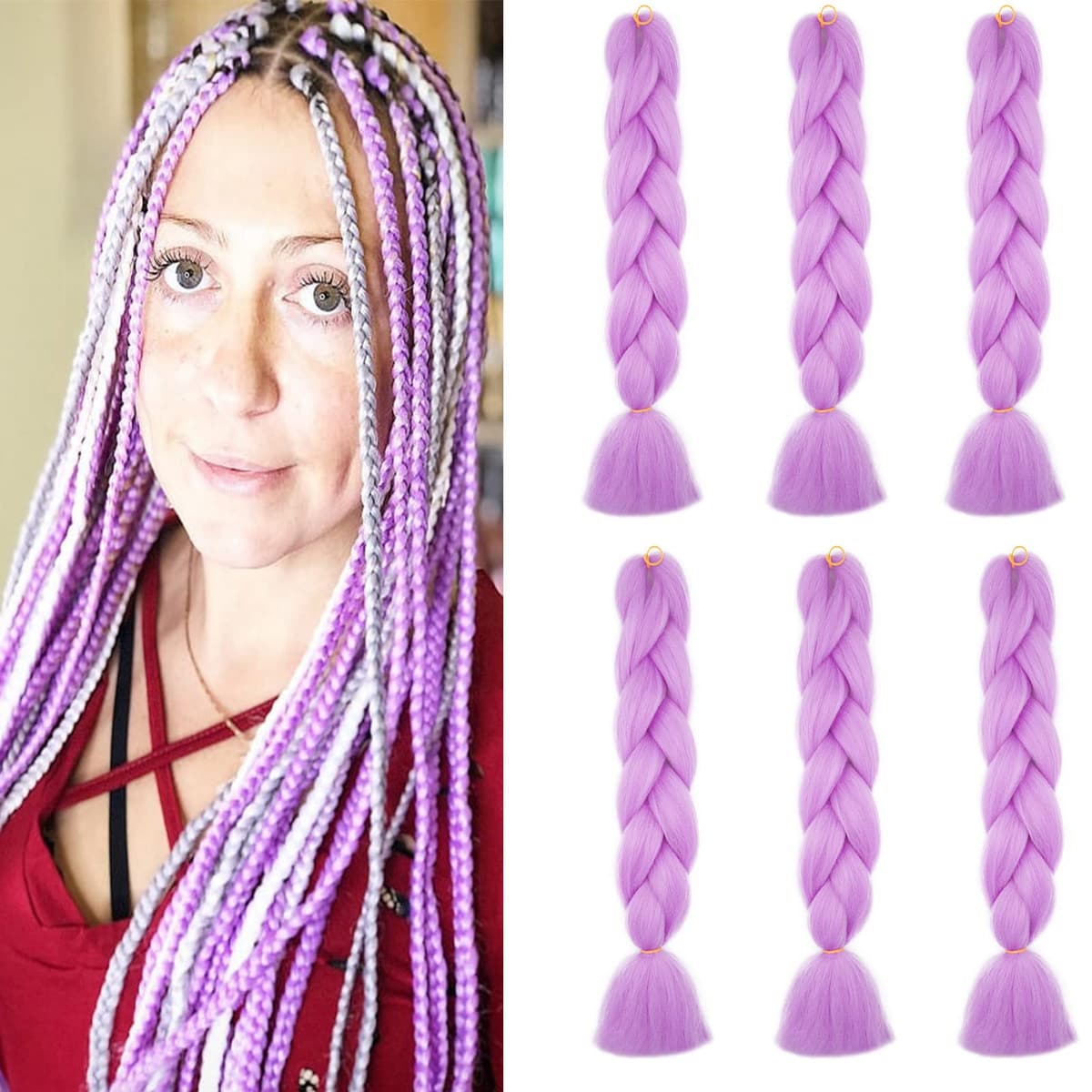 24" Braiding Hair Extension Jumbo Braids Synthetic 3bundles/pack Crochet Hair Afro Box Braid Heat Resistent (Dark Purple) — view 79
