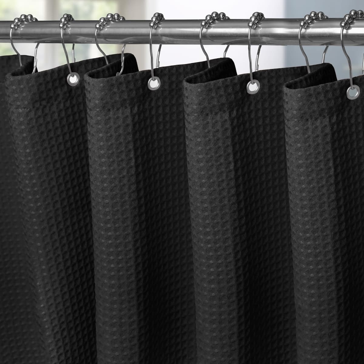 Cortina de Ducha para Baño Impermeable con Ganchos de Metal Cortina de Ducha de Tela Waffle Cortina de Baño Resistente y Antimoho para Bañera o Cabina - 152 x 182 cm (Blanco) — view 32