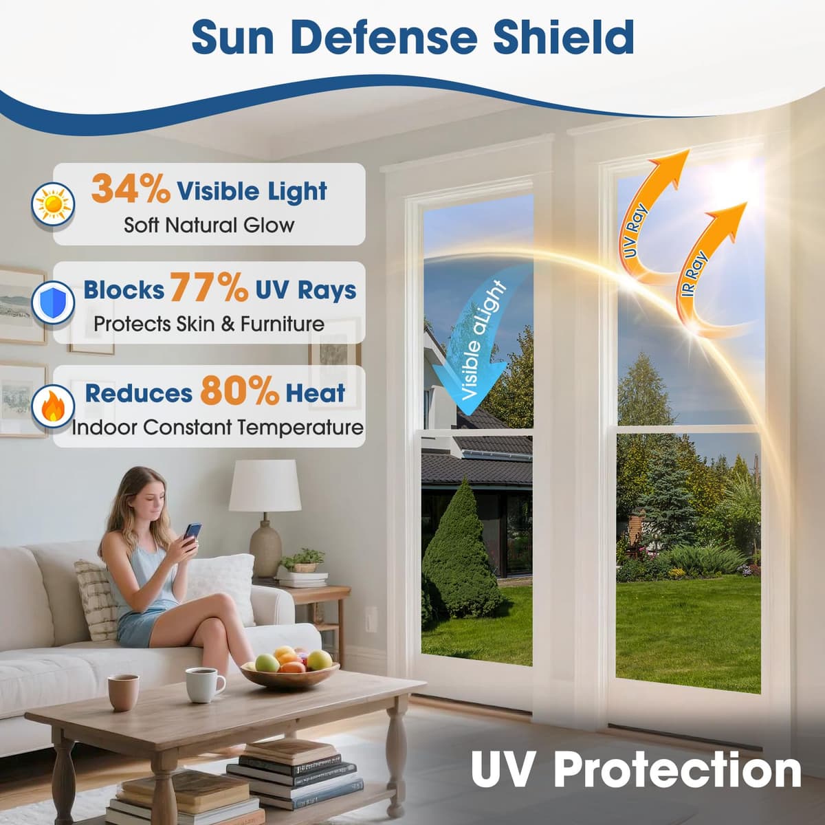 Lifetree Reflective One Way Window Film Privacy: Mirror Window Tint Film Heat Control Sun Blocker, UV Anti Glare Film Clear Day and Night for Home Office (Silver, 44.5 * 200cm) — view 3