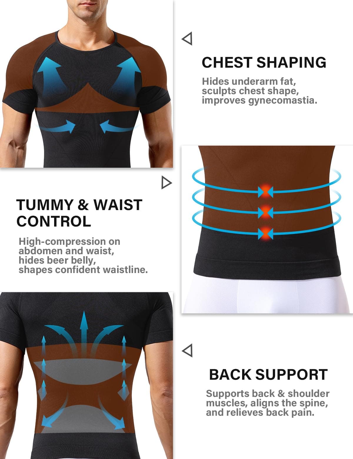 Casey Kevin Camiseta Compresión Hombre, Faja Reductora Hombre Adelgazante, Manga Corta Moldeadora Shapewear Secado Rápido para Gimnasio, Fitness, Deporte — view 3