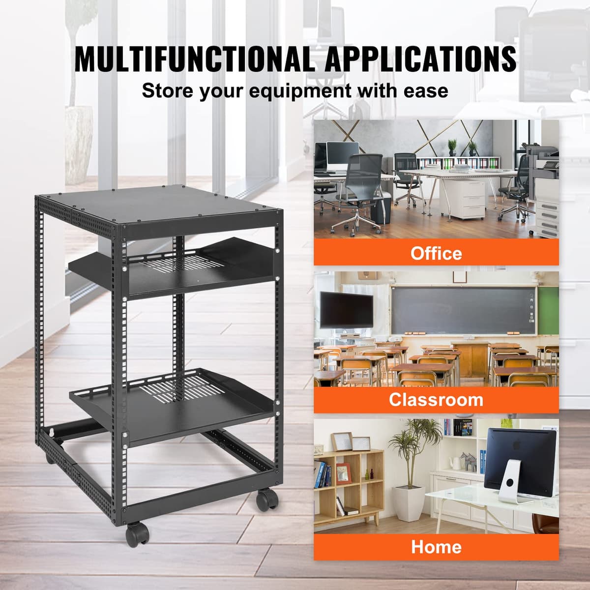 VEVOR Rack de Servidor de Marco Abierto de 15U, Profundidad Ajustable de 23"-40", Rack de Servidor de Red, 4 Postes con Ruedas, sostiene Todos Sus Equipos de TI de Red Módem enrutador de Engranaje — view 6