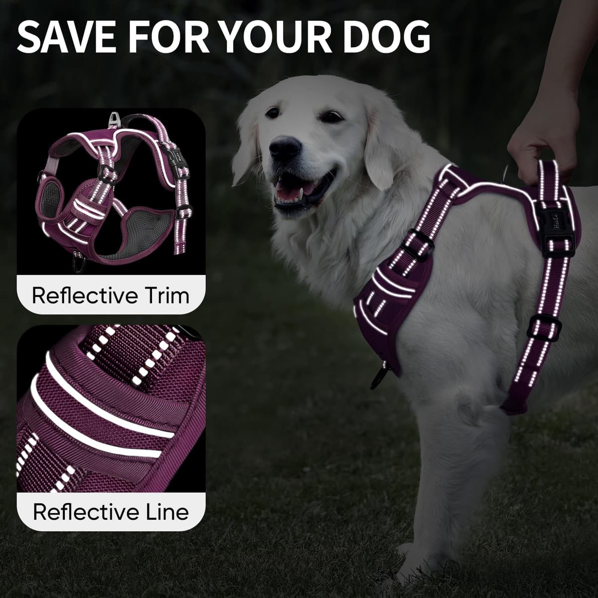 HEELE Dog Harness Medium No Pull Dog Vest Harness with Soft Handle Reflective Pet Harness for Outdoor Training Walking, Black, M — view 123