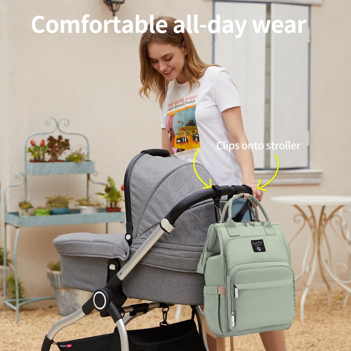Pomelo Best Baby Changing Backpack Stylish Multifunctional Large Nappy Baby Bag with Changing Mat and Stroller Straps — view 6
