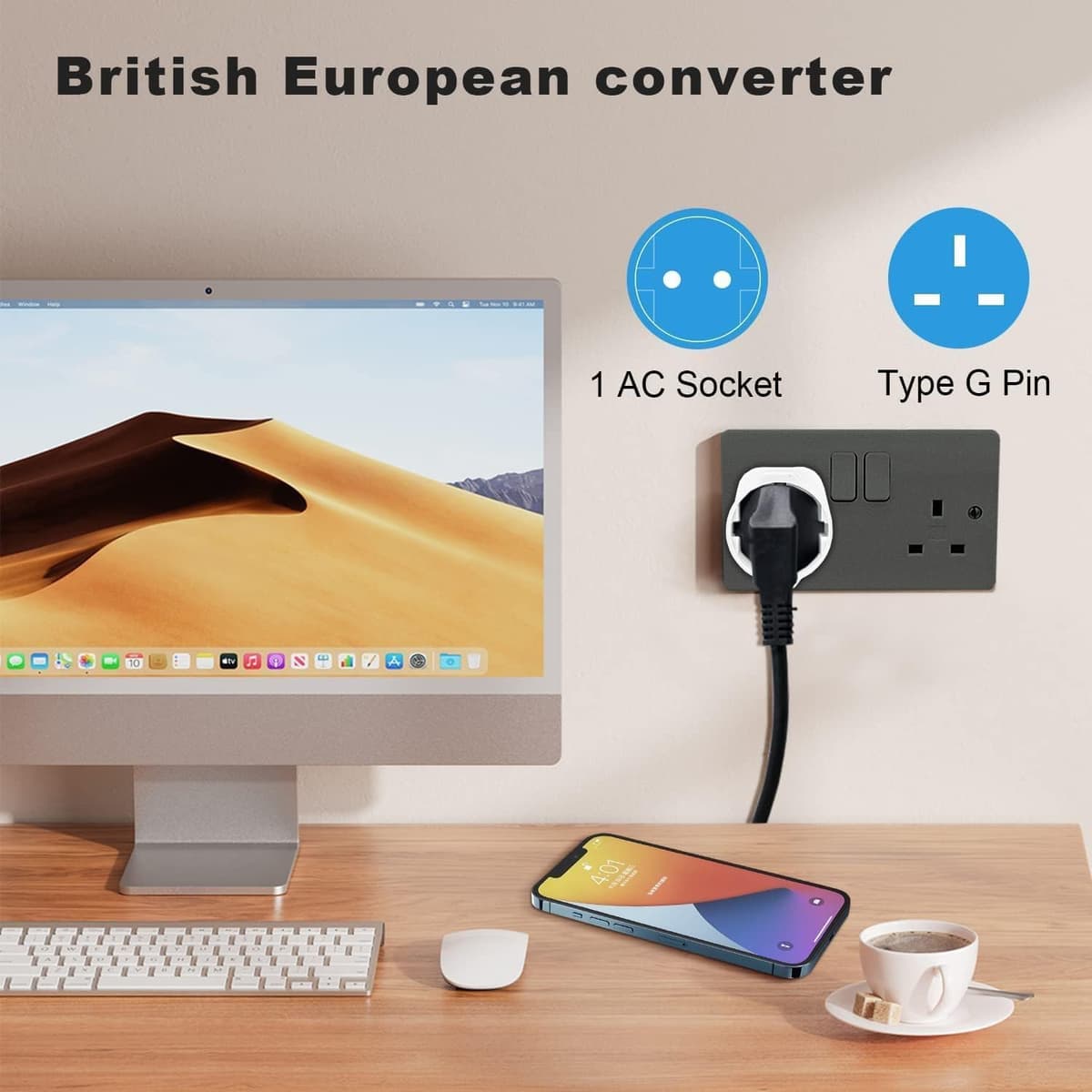 2 Piezas Adaptador Enchufe UK a español Tipo G, Adaptador de Viaje 2-Pin Europa a 3-Pin Reino Unido con Seguridad para niños para Escocia Irlanda Maldivas Dubai Gran Bretaña Singapur Hong Kong — view 5