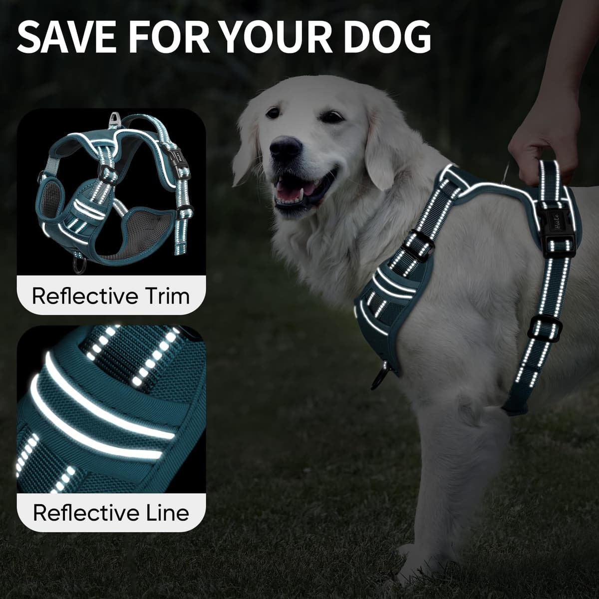 HEELE Dog Harness Medium No Pull Dog Vest Harness with Soft Handle Reflective Pet Harness for Outdoor Training Walking, Black, M — view 113