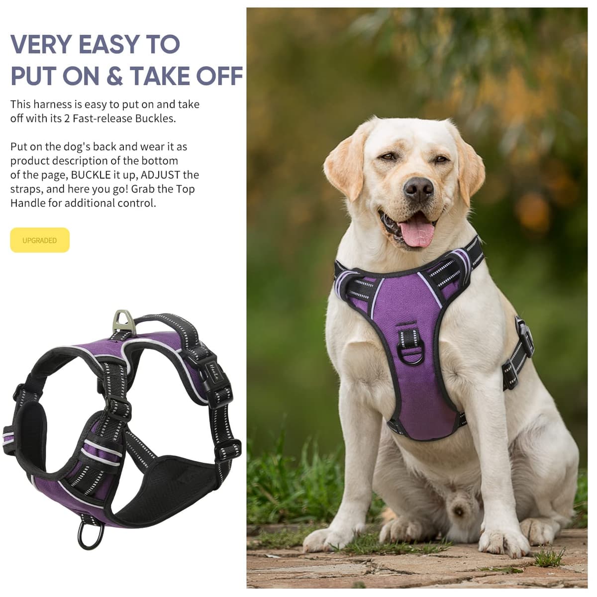 HEELE Dog Harness Medium No Pull Dog Vest Harness with Soft Handle Reflective Pet Harness for Outdoor Training Walking, Black, M — view 316