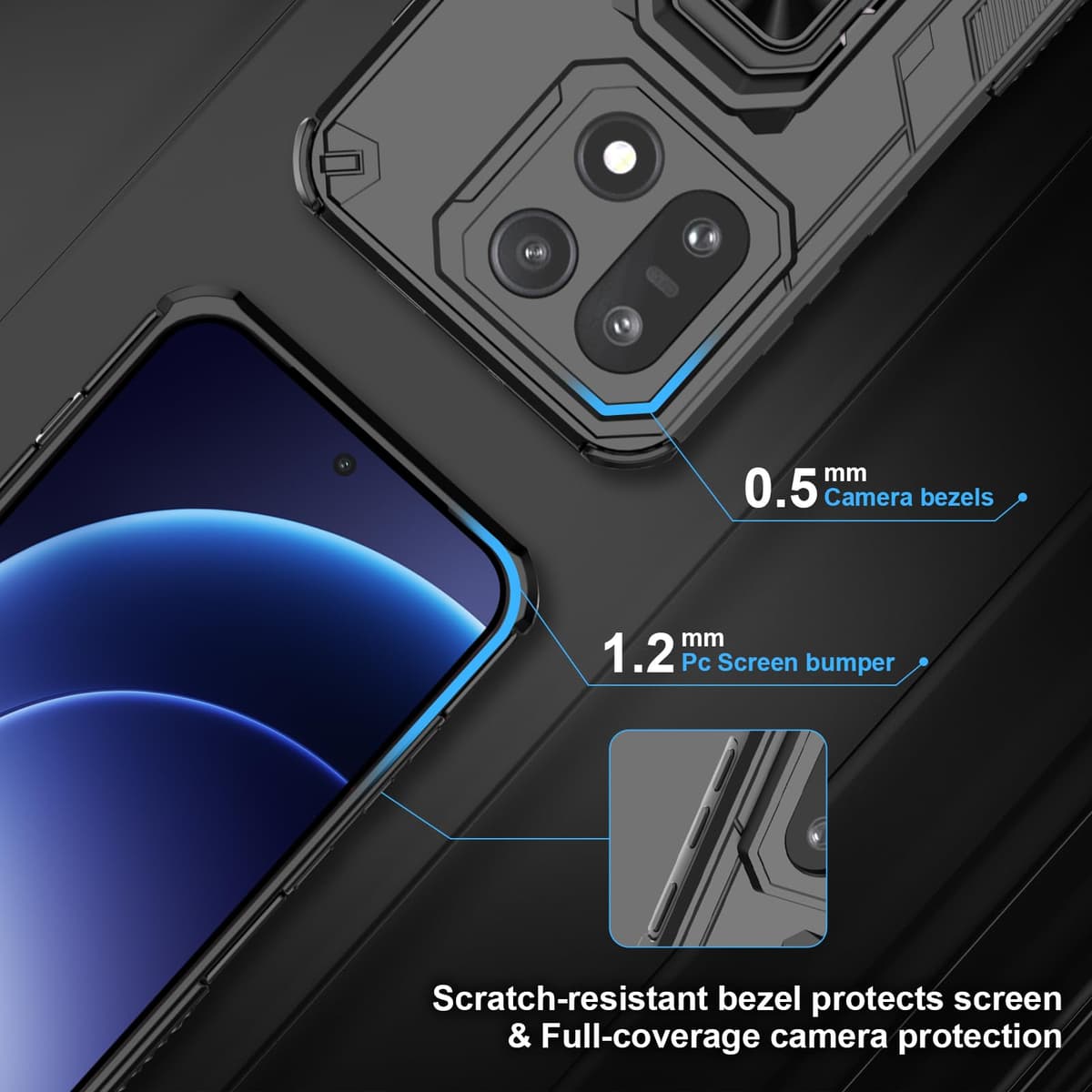 Funda para CMF Phone 2 Pro, Carcasa Antigolpes con Soporte anular metálico, Case Protectora de Grado Militar, Negro — view 1239