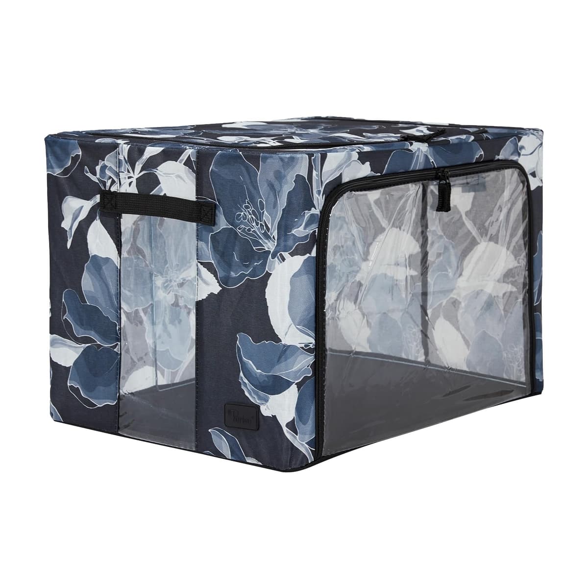 Periea ‘Beau’ Folding Collapsible Stackable Fabric Home Storage Boxes with Steel Frames (Black Grey Floral, Large)