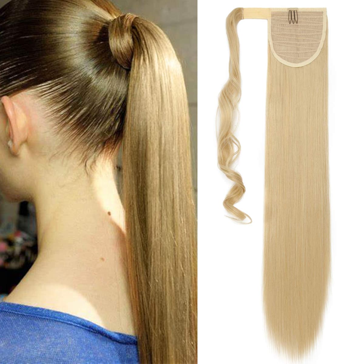 17"(43cm) SEGO Ponytail Long Synthetic Hair Looks Natural [Red Brown/Orange] Clip in Hair Extensions Curly Tail Ponytail Extension (90g) — view 38