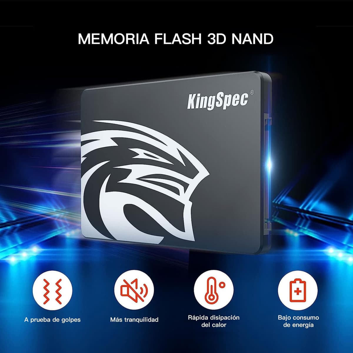 Kingspec SSD 512GB 2,5" SATA III, TLC 3D NAND Flash Disco Duro Interno, Lectura de Hasta 570 MB/s, para Escritorios/Computadoras Portátiles/Todo en Uno — view 3