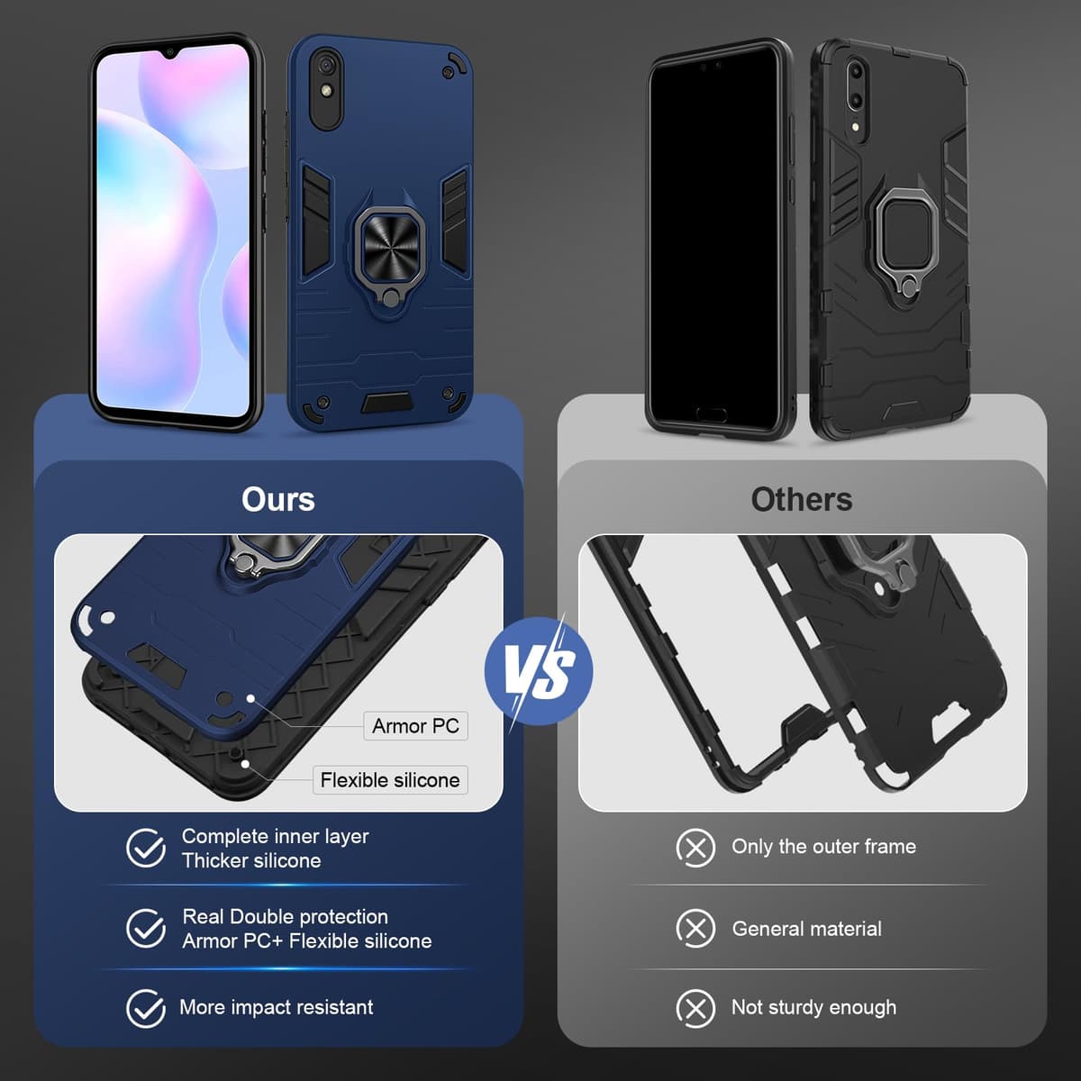 Funda para CMF Phone 2 Pro, Carcasa Antigolpes con Soporte anular metálico, Case Protectora de Grado Militar, Negro — view 1630
