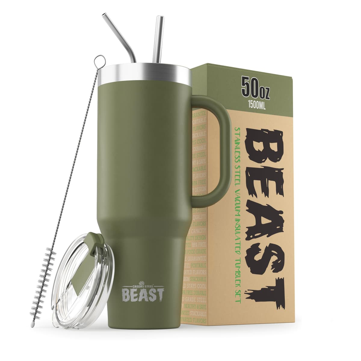 Greens Steel Beast Tumbler – 550 ml (20 oz), Coral | Vaso de acero inoxidable reutilizable con aislamiento al vacío | con 2 pajitas y cepillo de limpieza | Termo de viaje de doble pared — view 71