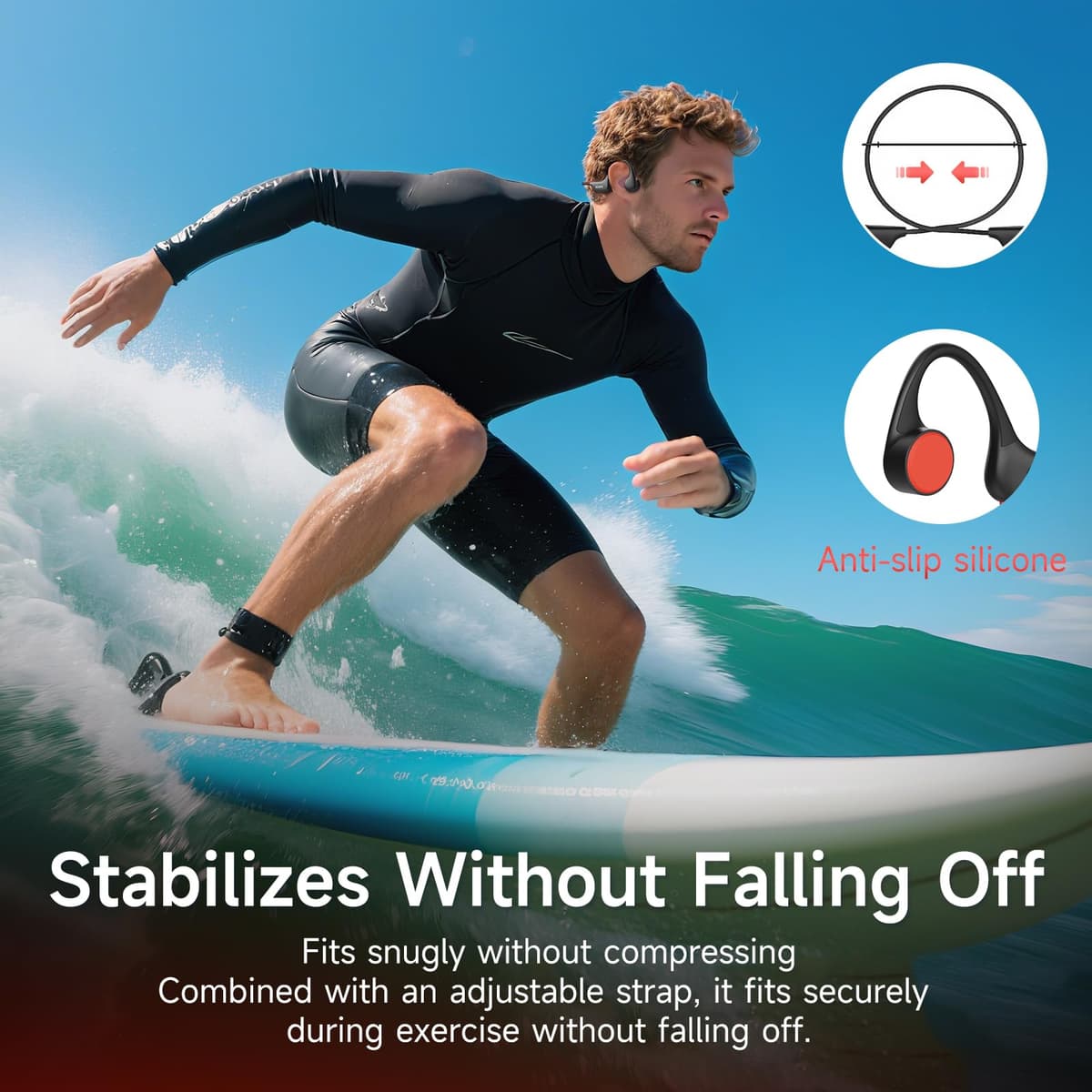 IFECCO Auriculares Conduccion Osea Natacion - IP68 Resistente al Agua Auriculares para Nadar Bluetooth 6.0,Cascos Conduccion Osea con 8G Mp3 para Natacion Correr Ciclismo — view 5