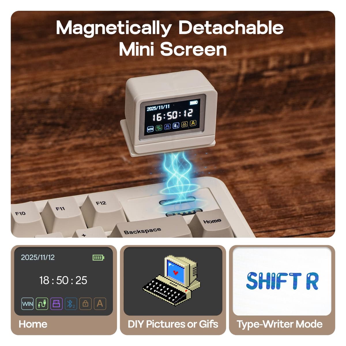 EPOMAKER RT82 Teclado Mecánico Inalámbrico para Juegos con Pantalla, Personalizable con Via, 2.4GHz/USB-C/BT5.0, RGB, Gasket, Amortiguado de 5 Capas, Teclas PBT, Hot-Swap, US ANSI (Creamy Jade) — view 3