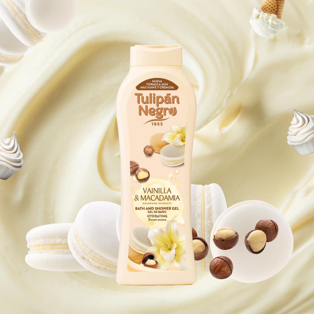 Tulipán Negro - Gel de Baño Vainilla y Macadamia, Nutritivo e Hidratante con Extracto de Vainilla y Aceite Hidrosoluble de Macadamia, Gel de Ducha con Fragancia Dulce y Cremosa, 650 ml — view 2
