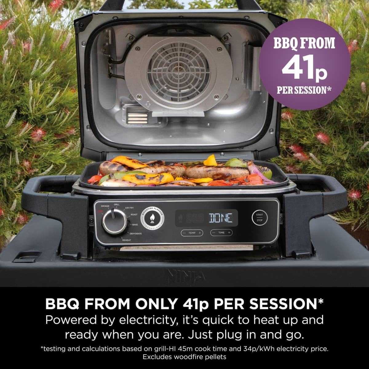 Ninja Woodfire Electric BBQ Grill & Smoker, 7-in-1 Outdoor Grill & Air Fryer, Roast, Bake, Dehydrate, Uses Woodfire Pellets, Weather Resistant, Non-Stick, Portable, Electric, Grey/Black, OG701UK — view 6