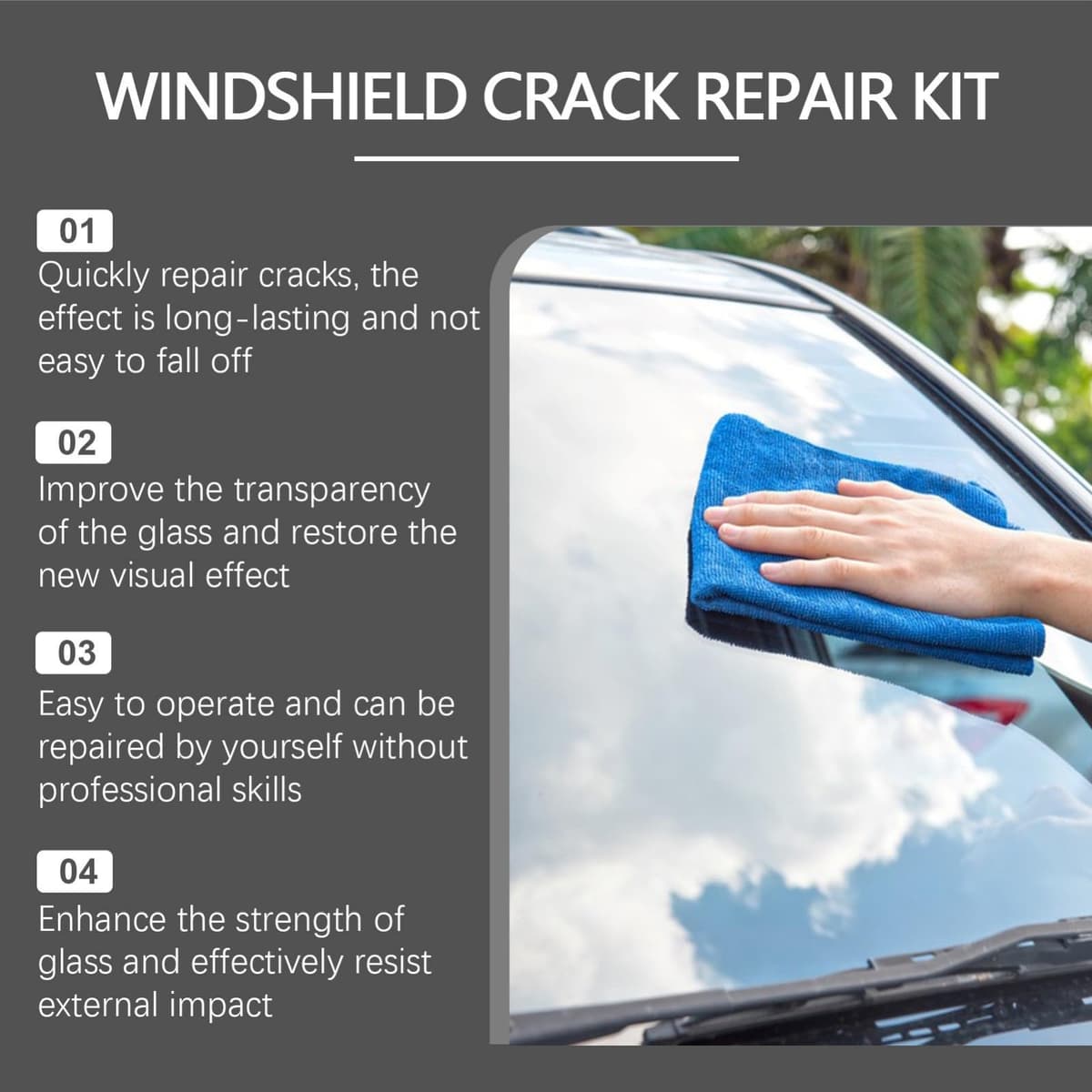 2PCS Windscreen Chip Repair Kit,Windscreen Repair Kit,DIY Glass Cracked Windshield Repair Kit,Advanced Glass Repair Kit for Windscreen Scratch Repair,Glass Scratch Remover for Cars,Glass Crack Repair — view 3
