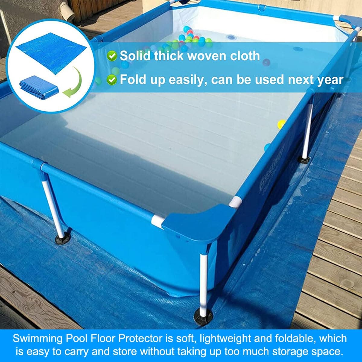 Pool Ground Cloth, Rectangular Swimming Pool Mat, Floor Protector Cloth for Paddling Pool and Inflatable Swimming Pools (335 * 335cm/131.9 * 131.9in) — view 5