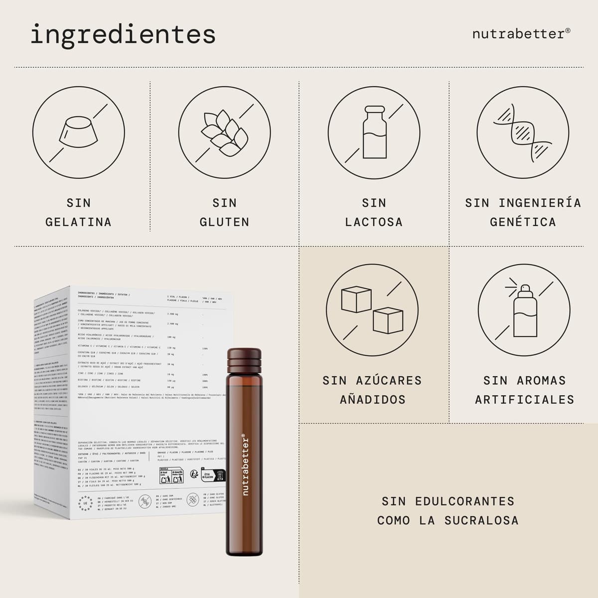 Colágeno Verisol® 2500 mg +Ácido Hialurónico 100 mg +Q10 | Colageno bebible con sabor agradable | + Vitamina C, Biotina, Selenio, Zinc y Acai | Articulaciones, Piel, Cabello y Uñas | nutrabetter® — view 6