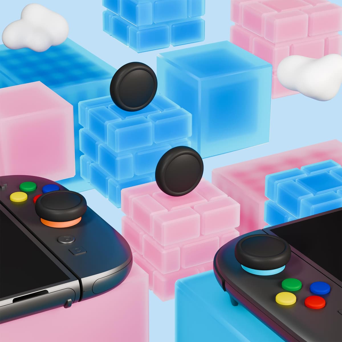 PlayVital Tapas Protectoras de Silicona para Nintendo Switch 2 (2025), 1 Par de Agarres para el Pulgar y 4 Tapas de Botones ABXY Direccionales para Joycon 2, Tapones para Joystick (Negro) — view 8