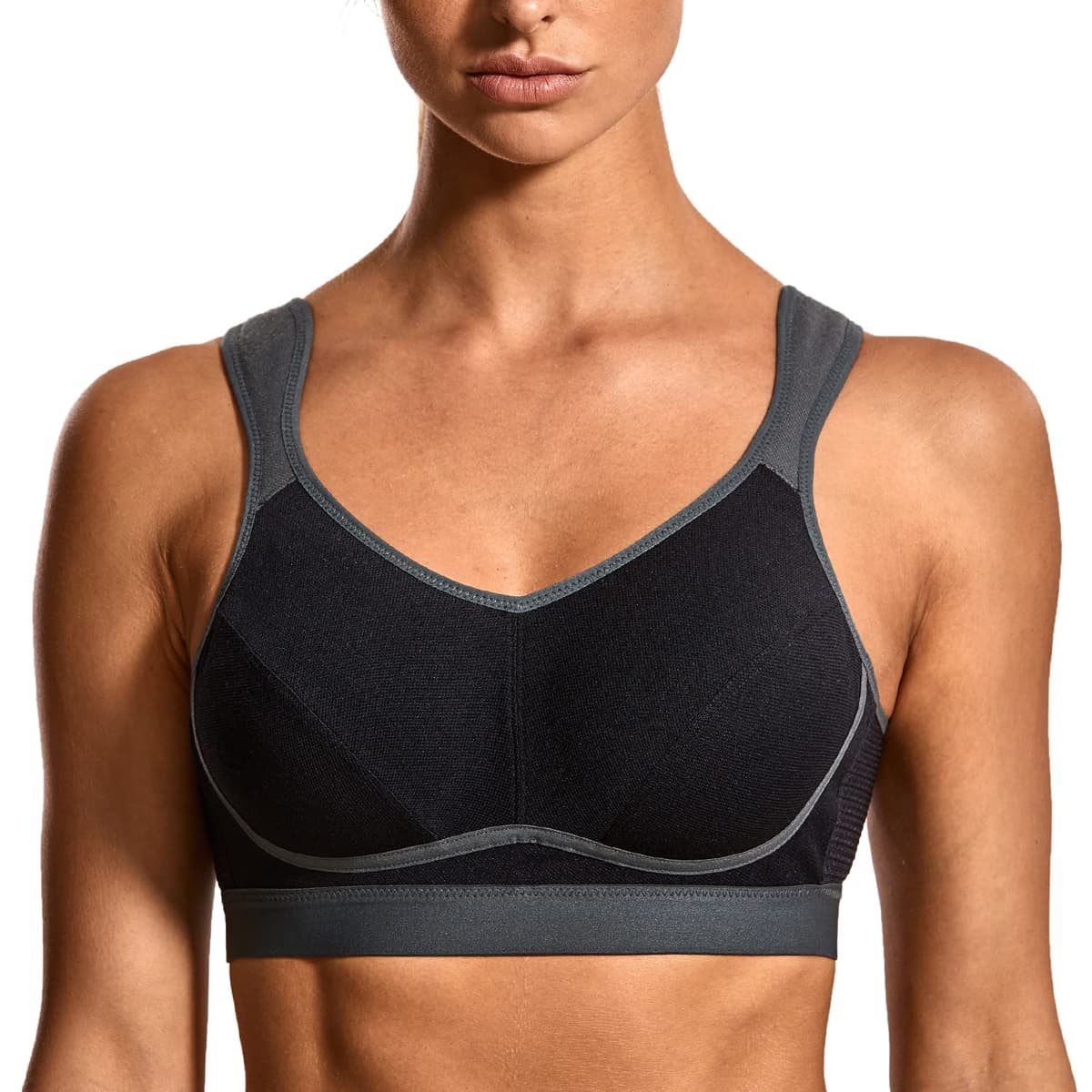 SYROKAN Women's Comfort Sports Bra High Impact for Large Breasts Wireless Stretch Support Bounce Control