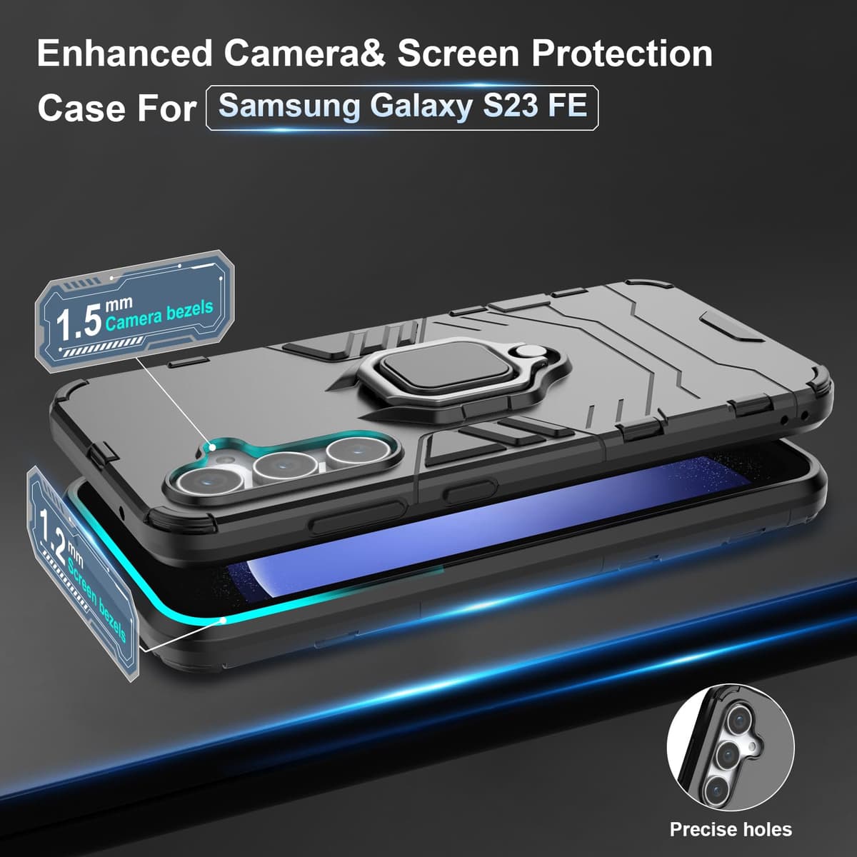 Funda para CMF Phone 2 Pro, Carcasa Antigolpes con Soporte anular metálico, Case Protectora de Grado Militar, Negro — view 307