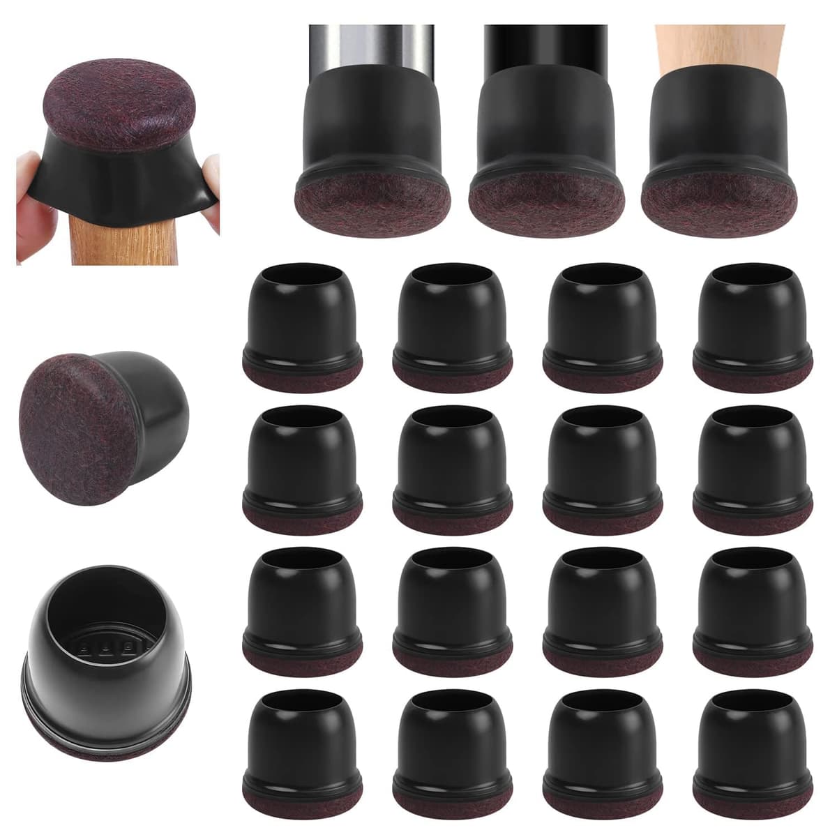 Ezprotekt Protectores de Suelo Transparentes para Patas de Silla 20-28mm, 16 Tapones de Silicona con Fieltro Envuelto, Fundas de Silicona Redondo — view 15