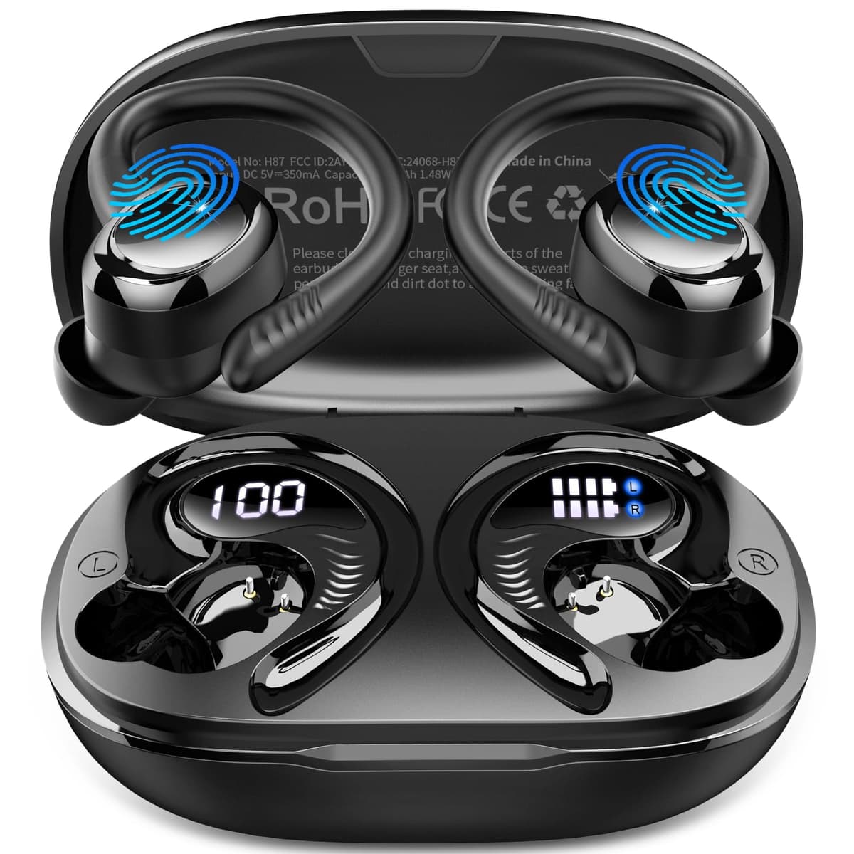 Wireless Earbuds Sport, 2026 Bluetooth 5.4 Headphones, Deep Bass Hi-Fi Stereo Ear Bud, ENC Noise Cancelling Earphones with Earhooks, 50+Hrs USB-C IP-X7 Waterproof Running Gym Workout for Android iOS