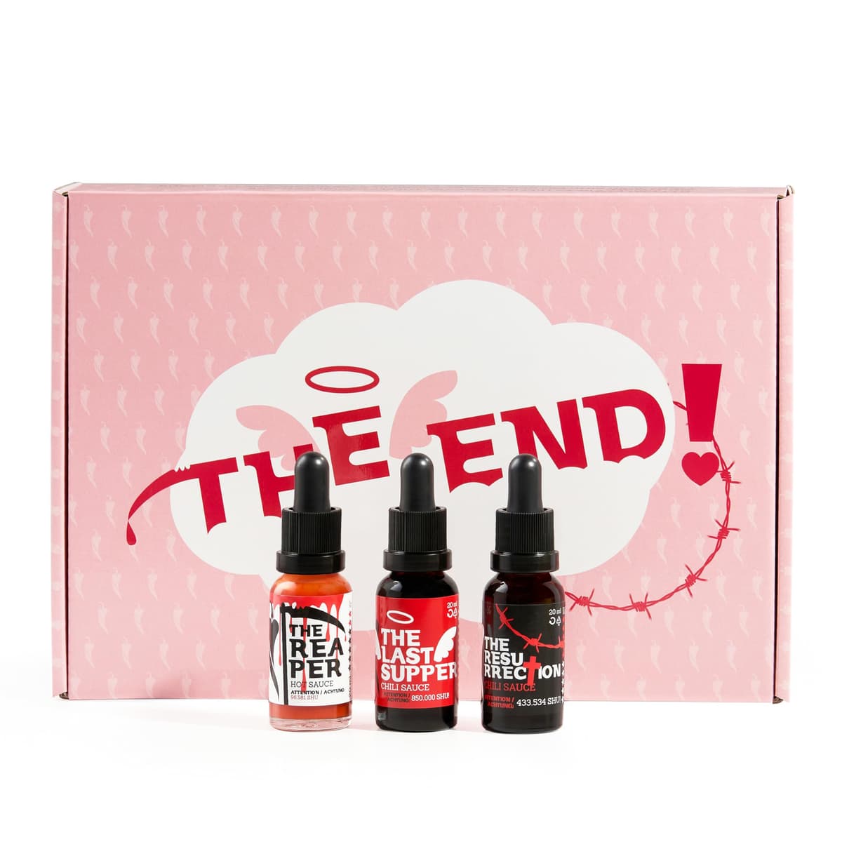 I LOVE SPICY The End – Estuche de 3 Salsas Picantes Extremas (3x20ml) con Carolina Reaper y Trinidad Scorpion – Regalo Gourmet para Amantes del Picante y Retos de Chile