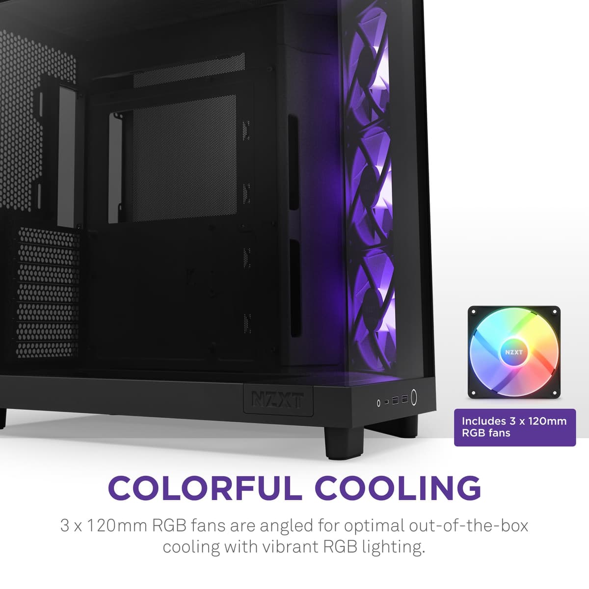 NZXT H6 Flow RGB | CC-H61FB-R1 | Compact Dual-Chamber Mid-Tower Airflow Case | Includes 3 x 120mm RGB Fans | Panoramic Glass Panels | High-Performance Airflow Panels | Cable Management | Black — view 4
