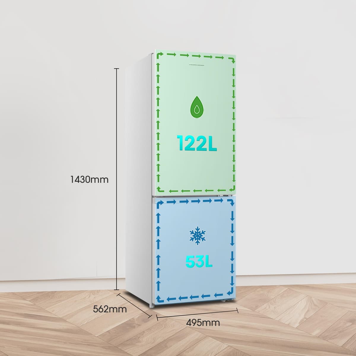 Fridgemaster MC50175A 50cm Freestanding 60/40 Fridge Freezer - 175-litre capacity with Crisper box - Reversible Door - 4 Star Freezer Rating - LED Lighting -Mechanical Control- White - Energy Class E — view 3