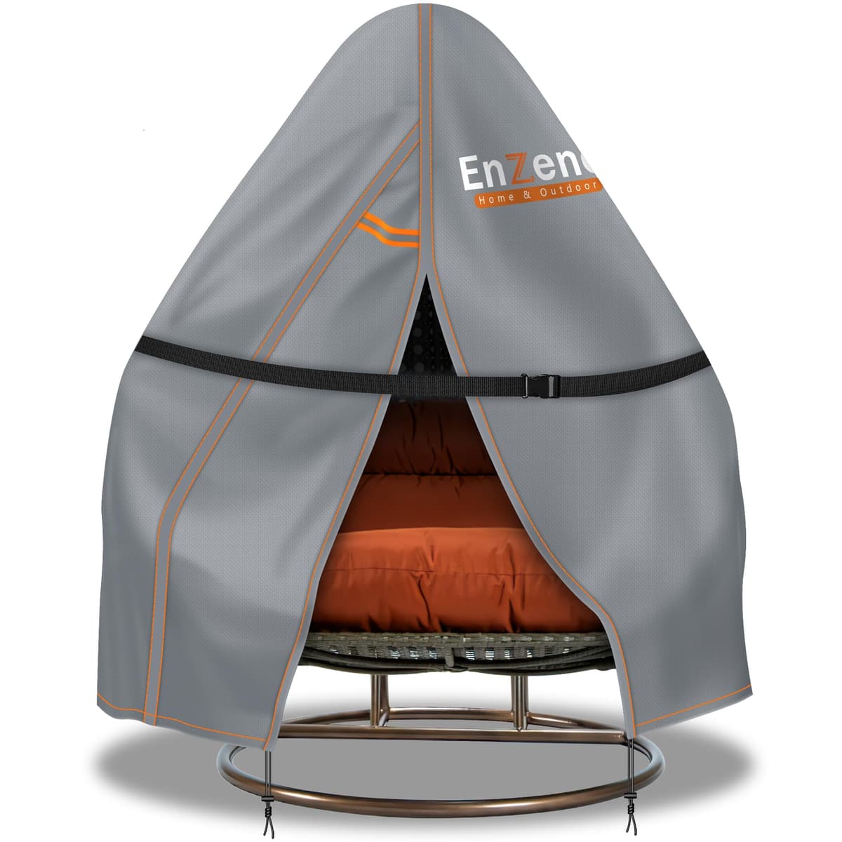 Enzeno Patio Hanging Egg Chair Cover, Outdoor Single seat Cocoon Swing Egg Chair Covers Waterproof with Zipper, 300D Heavy Duty Veranda Garden large Cover for egg chair on stand 190 * 115cm, Black — view 9