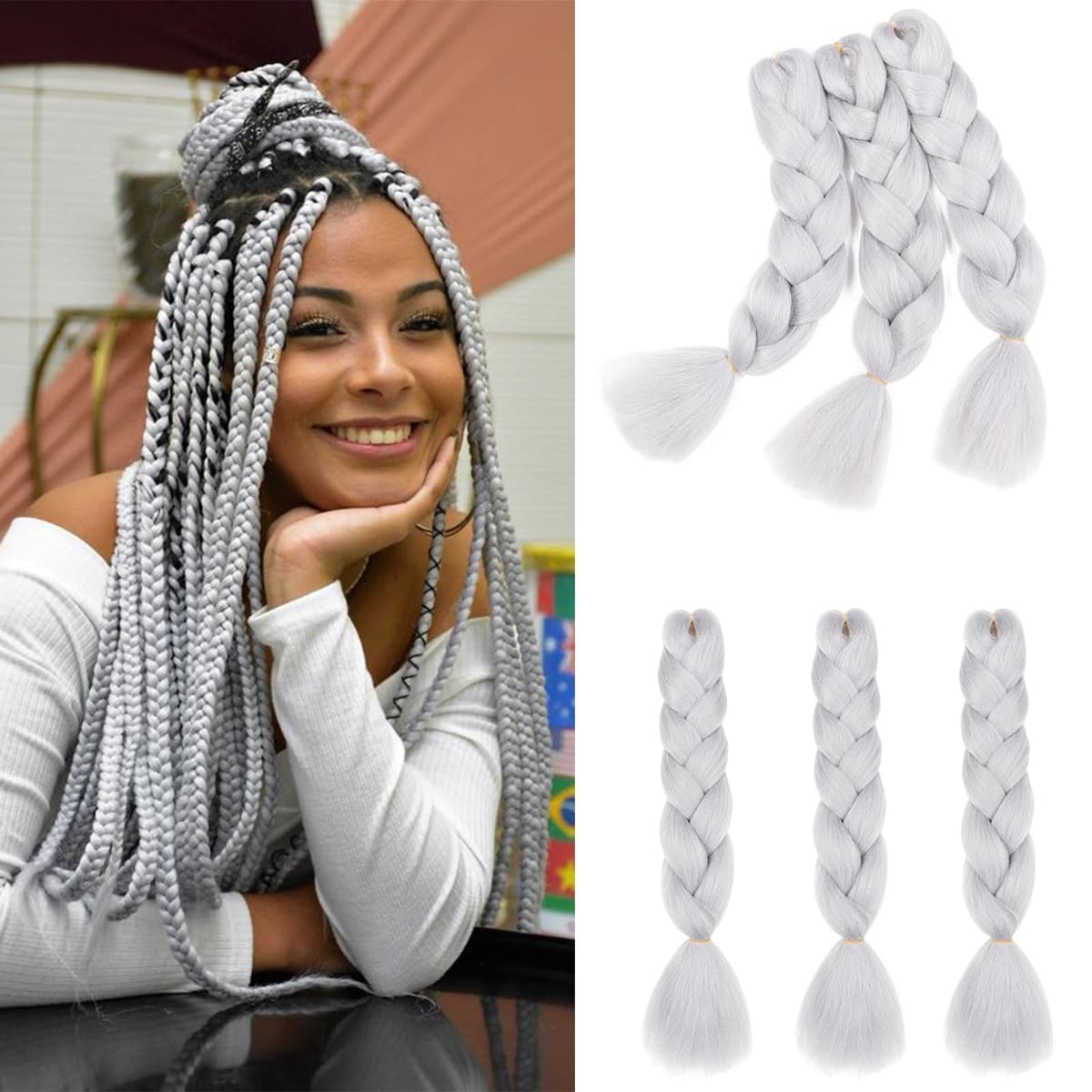 60cm Extensiones de Pelo Trenzas Africanas Castaño Oscuro Extensiones para Trenzas Africanas 1 pcs 100g Kanekalon Pelo para Trenzas Africanas Sintetico Extensiones de Trenzado Cabello Braiding — view 174