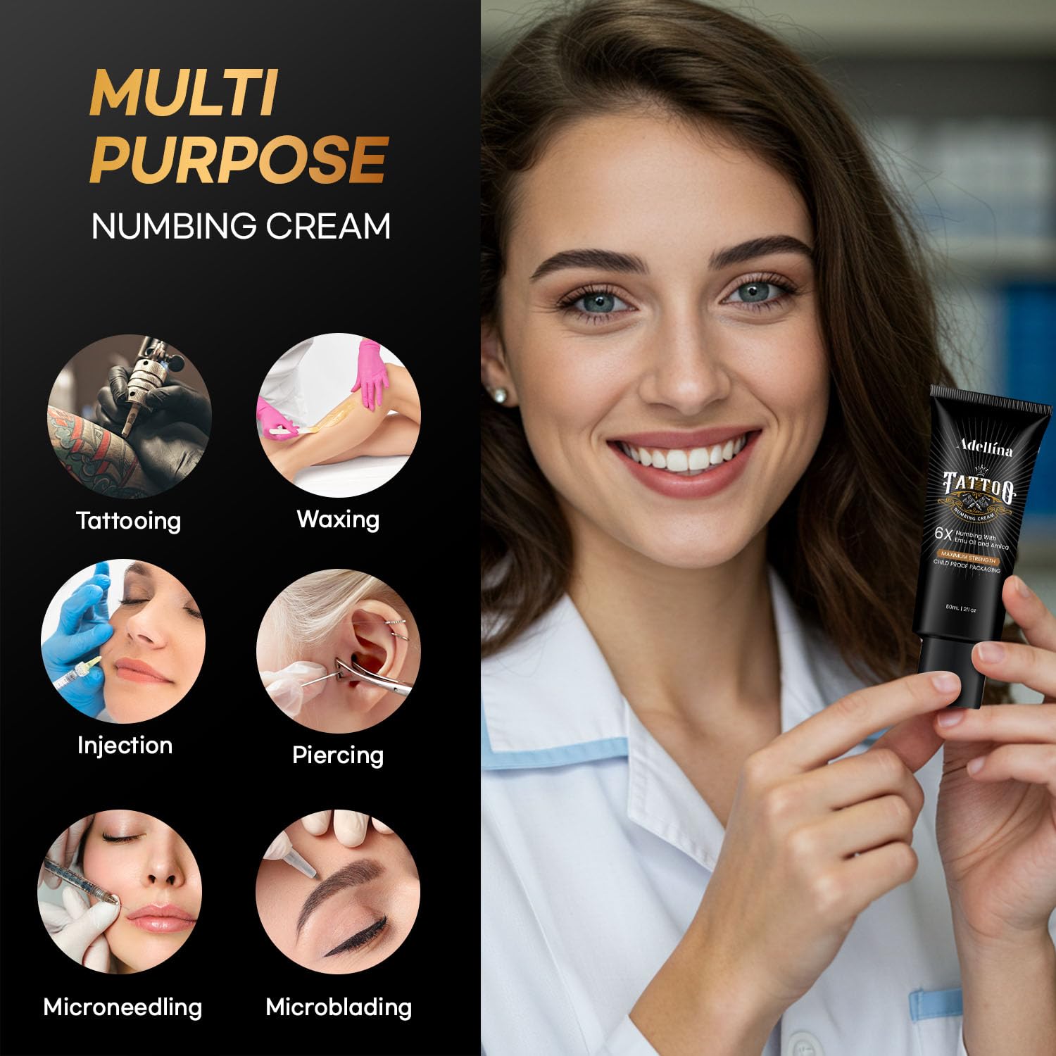 Tattoo Numbing Cream, Maximum Strength Numbing Cream for Tattoos, Waxing & Piercing for Men and Women, Long Lasting Tattoo Cream (2oz / 60g) — view 4