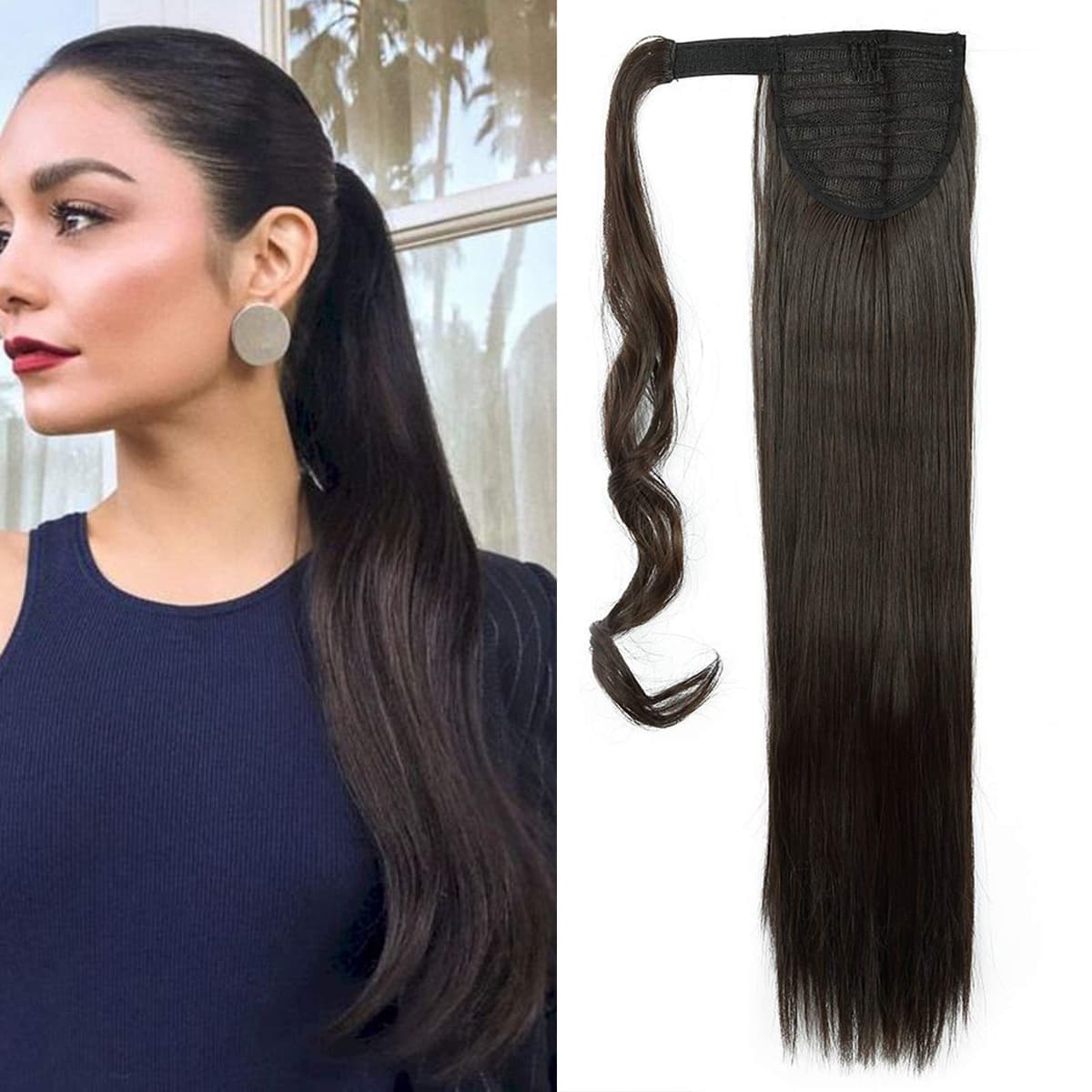 17"(43cm) SEGO Ponytail Long Synthetic Hair Looks Natural [Red Brown/Orange] Clip in Hair Extensions Curly Tail Ponytail Extension (90g) — view 76