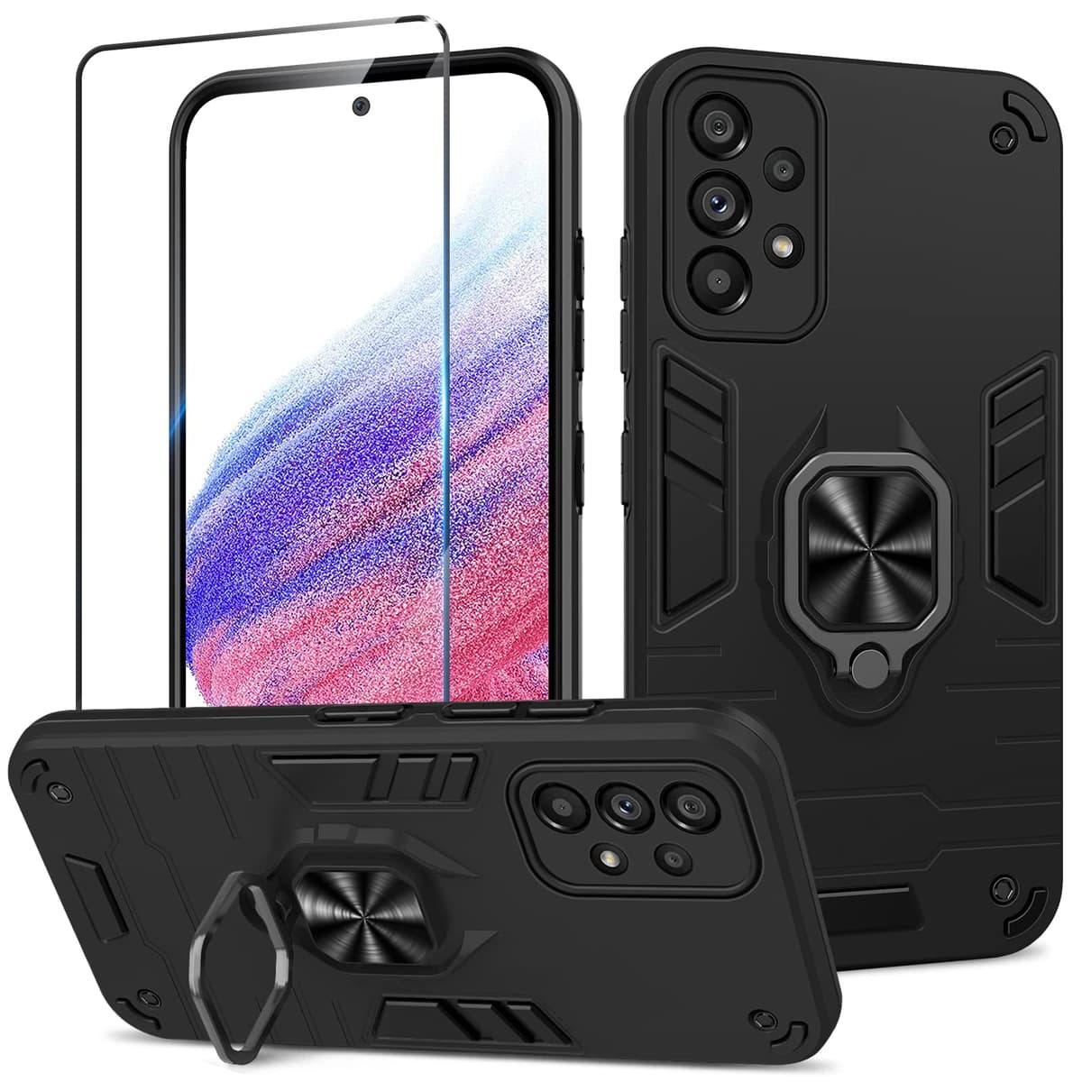 Funda para CMF Phone 2 Pro, Carcasa Antigolpes con Soporte anular metálico, Case Protectora de Grado Militar, Negro — view 990
