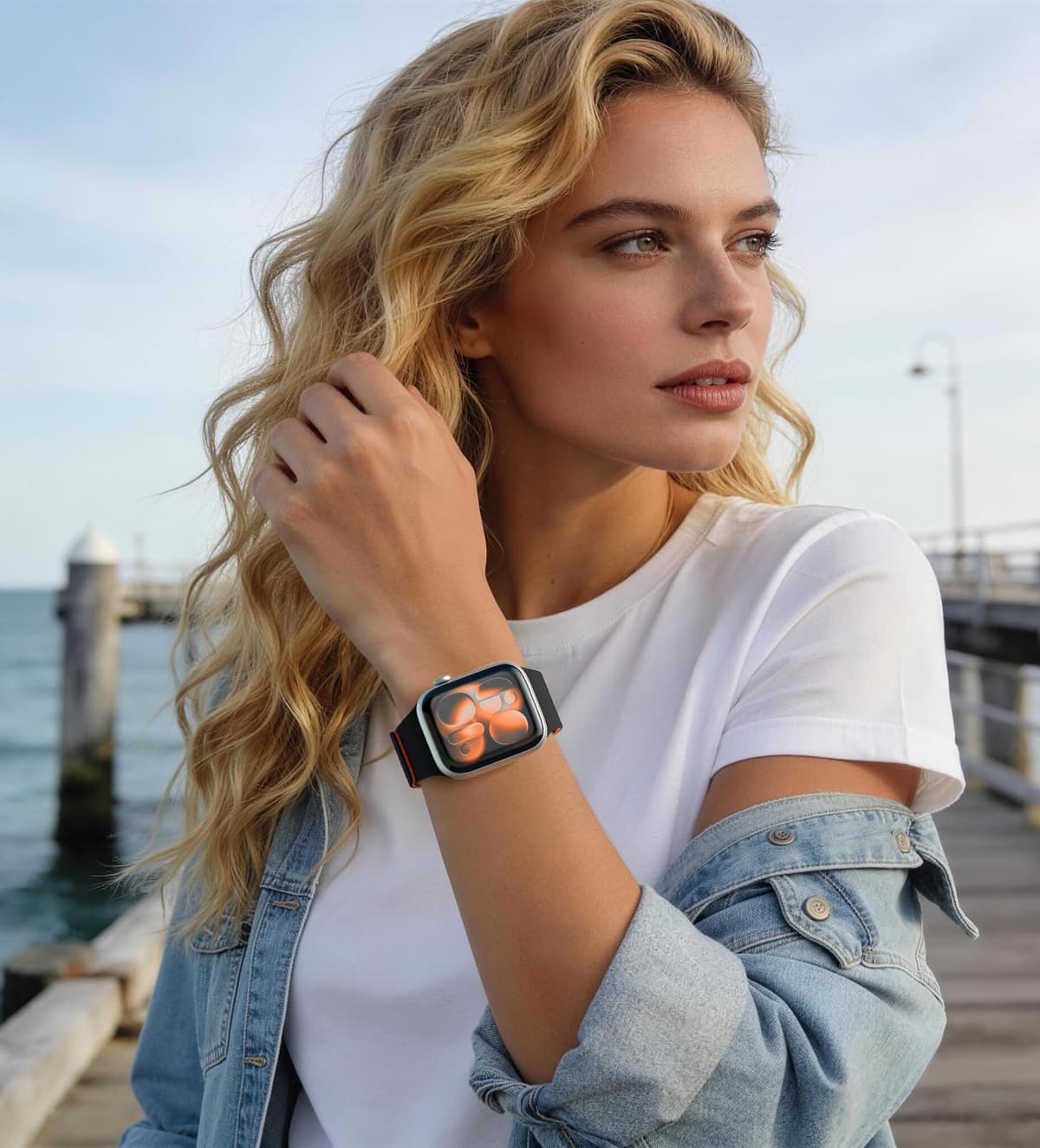 Nereides Compatible with Apple Watch Straps 46mm 45mm 44mm 49mm, Soft Magnetic Silicone Replacement Band for iWatch Series 11 10 9 8 7 6 5 4 SE SE2 SE3 Ultra 3/2/1 (Black+Orange) — view 7