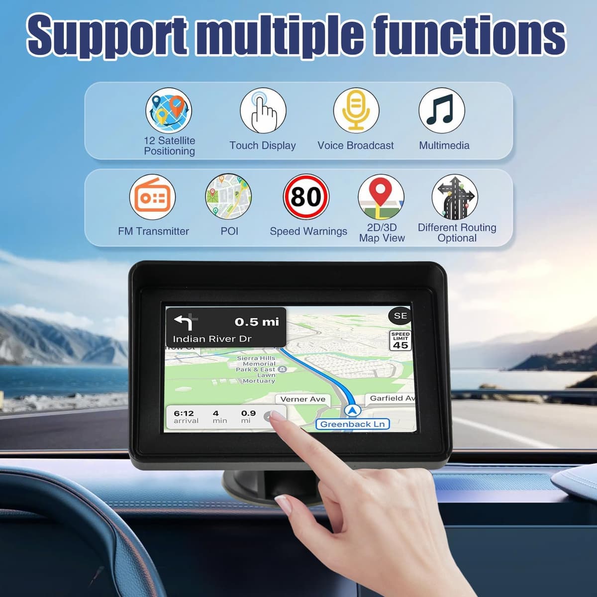 5 Inch Sat Nav for Car Truck HGV Lorry, 2025 UK & Europe Maps GPS Navigation with Lifetime Free Updates, HD Touchscreen, Speed Camera Alerts, Postcode Search, Voice Guidance, POIs — view 4