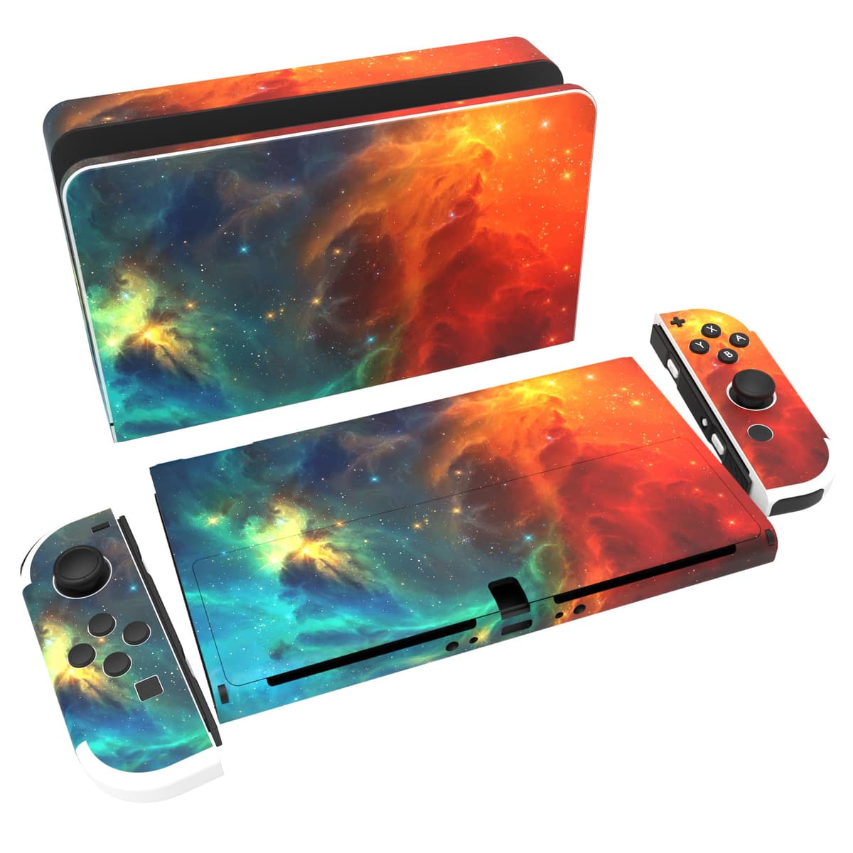 playvital Full Set Protective Stickers for Nintendo Switch OLED Model, Customized Vinyl Decal Skins for Switch OLED Console & Joycon & Dock & Grip - Nebula Galaxy — view 38
