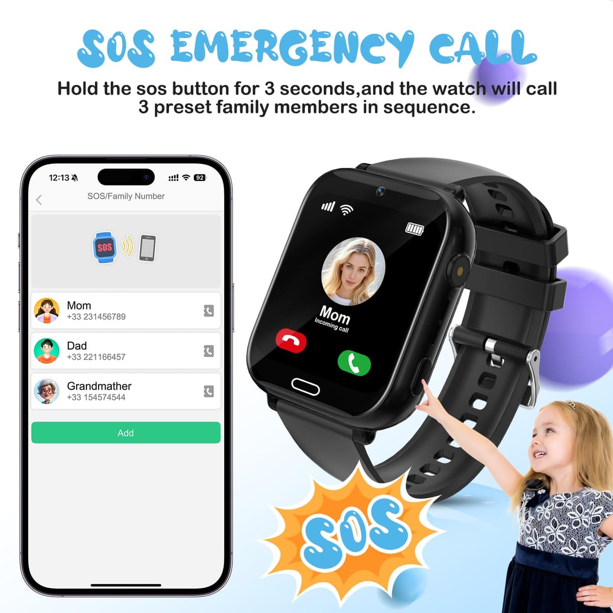 POFIBO Kids Smart Watch Boys Girls, 4G Kids GPS Tracker Watch with Phone, Video Calls, Voice Chat, SOS, Games, Alarm Clock, School Mode, Torch, Smart Watch for Boys Girls 4-16 Years — view 4