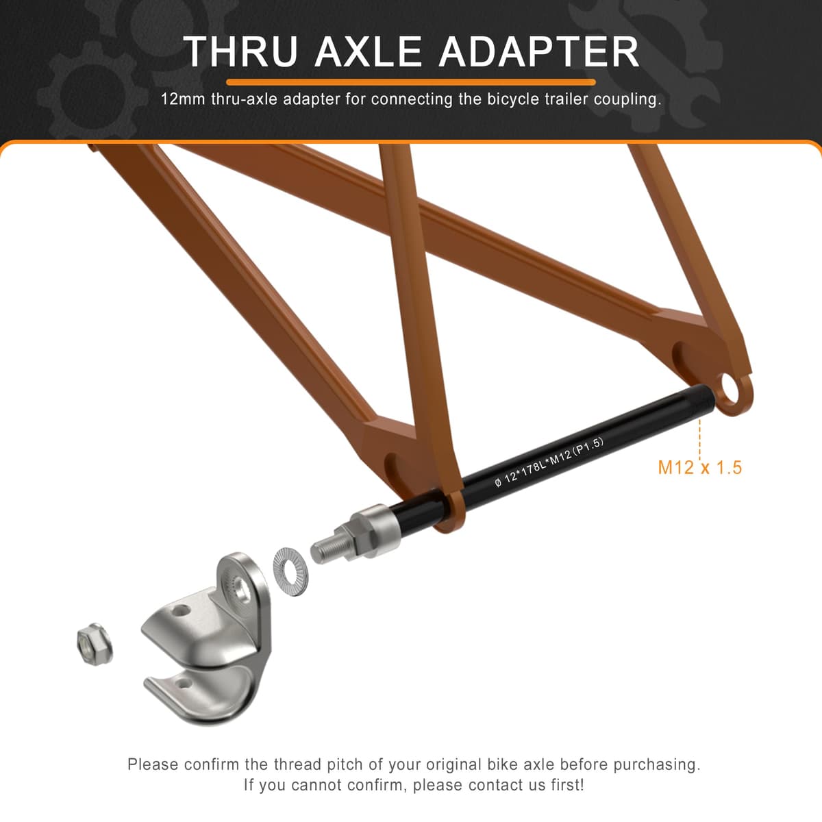 Adaptador de eje insertable M12 x 1,5-172-178 mm para remolque de bicicleta, longitud de eje ajustable — view 2