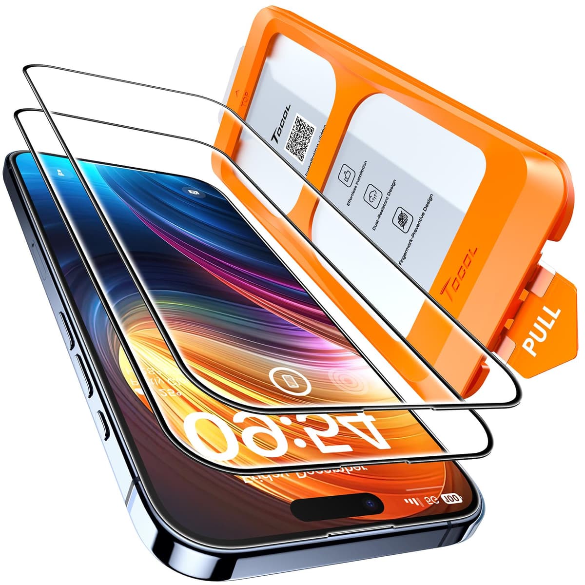 TOCOL Protector Pantalla para iPhone 17 Pro Max, Alineación Automática para Una Instalación Rápida, Cristal Templado de Dureza 9H Inastillable, HD Transparente, 2 Piezas — view 9