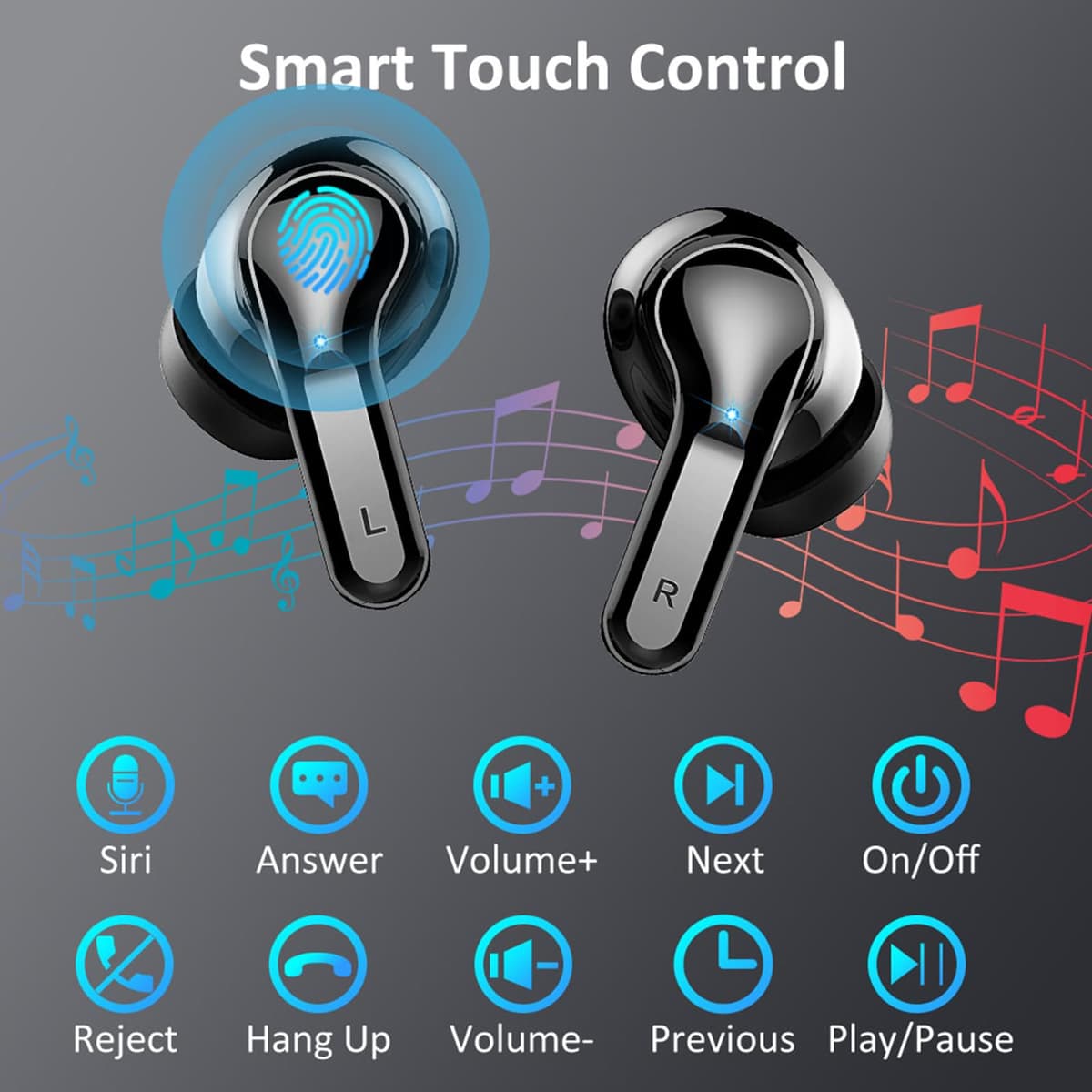 Wireless Earbuds, 6D-Stereo 2026 Bluetooth 5.4 Headphones, 50+Hrs Deep Bass Ear Buds, ENC Noise Cancelling Earphones, USB-C Fast Charging, IP-X7 Waterproof Headset Android iOS for Sport Gym Running — view 6